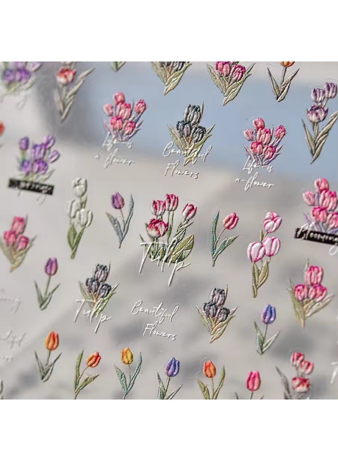 Goolsky 1pcs 5D Japanese Colorful Nail Art Stickers Kawaii Tulip Flower Nail Decorations Decals Self Adhesive Slider DIY Accessories - Image 5